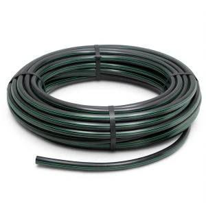 لفة أنابيب HDPE ضغط 6 بار PE 63 قطر خارجي 160 مم SDR 17.6 أسود مع خطوط خضراء