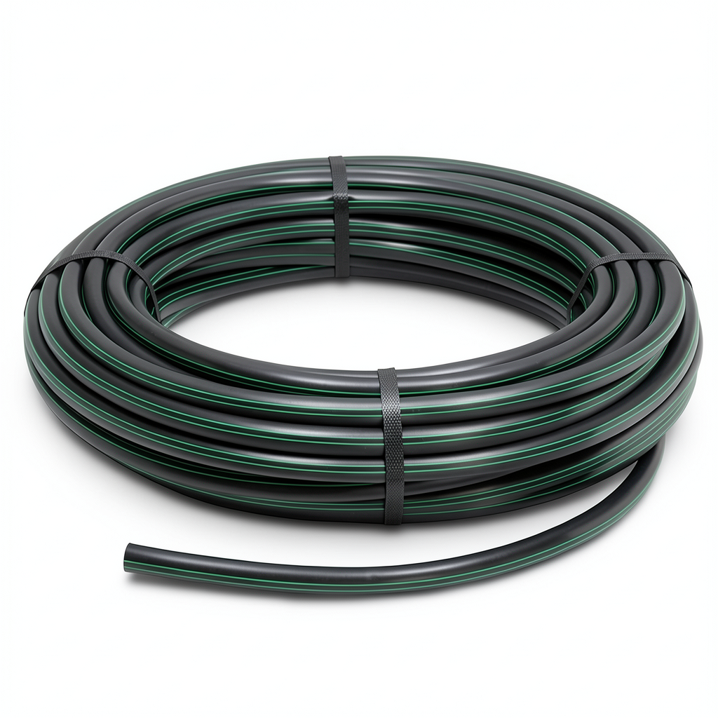HDPE Plastic Coil Pipe Nominal Pressure 6 Bar PE 63 OD 160 mm SDR 17.6 Black with Green Stripes