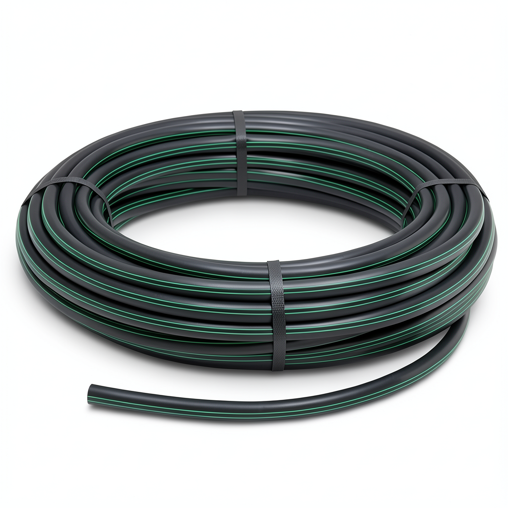 HDPE Plastic Coil Pipe PN 10 Bar PE 63 OD 20 mm SDR 11 Black with Green Stripes
