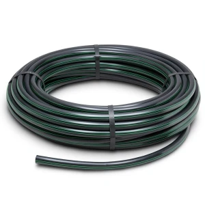 لفة أنابيب بلاستيك HDPE ضغط 4 بار PE 63، قطر خارجي 63 مم SDR 26 أسود مع خطوط خضراء