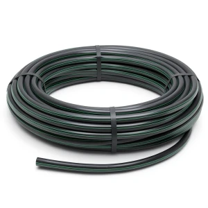 HDPE Plastic Coil Pipe PN 4 Bar PE 63 OD 140 mm SDR 26 Black with Green Stripes