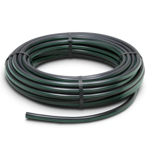 لفة أنابيب HDPE ضغط 4 بار PE 63 قطر خارجي 160 مم SDR 26 أسود مع خطوط خضراء