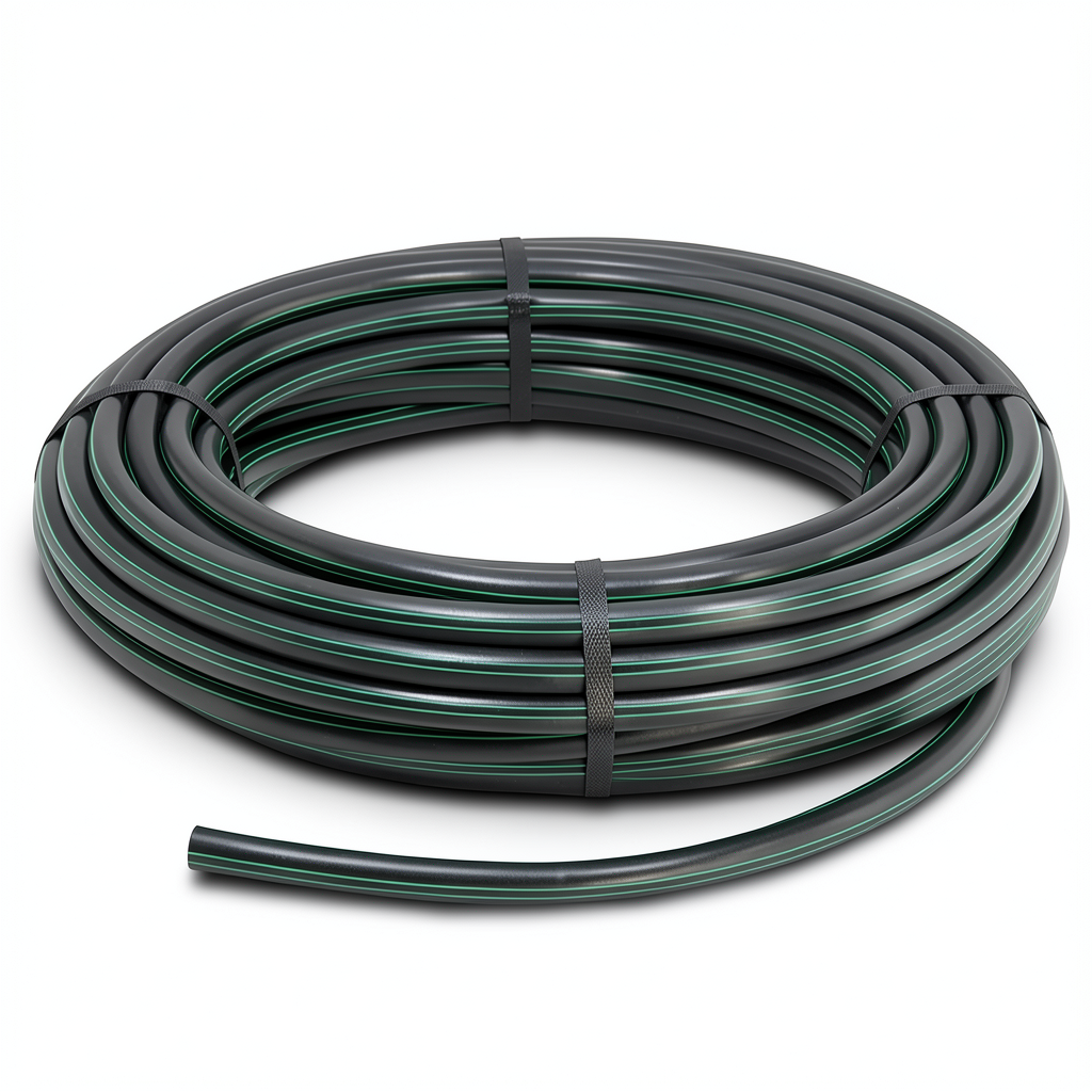 HDPE Plastic Coil Pipe Nominal Pressure 6 Bar PE 63, 40 mm SDR 17.6 Black with Green Stripes