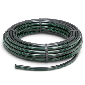 لفة أنابيب بلاستيك HDPE ضغط 6 بار PE 63 قطر خارجي 63 مم SDR 17.6 أسود مع خطوط خضراء