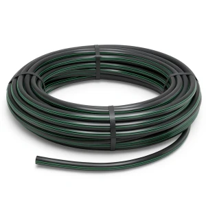 HDPE Plastic Coil Pipe Nominal Pressure 6 Bar PE 63, 90 mm SDR 17.6 Black with Green Stripes