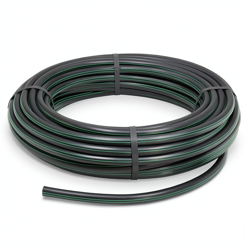 HDPE Plastic Coil Pipe Nominal Pressure 6 Bar PE 63 OD 110 mm SDR 17.6 Black with Green Stripes
