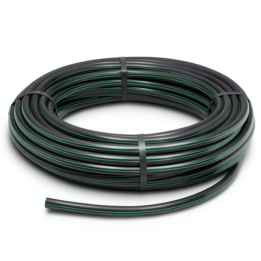 HDPE Plastic Coil Pipe Nominal Pressure 6 Bar PE 63 OD 160 mm SDR 17.6 Black with Green Stripes