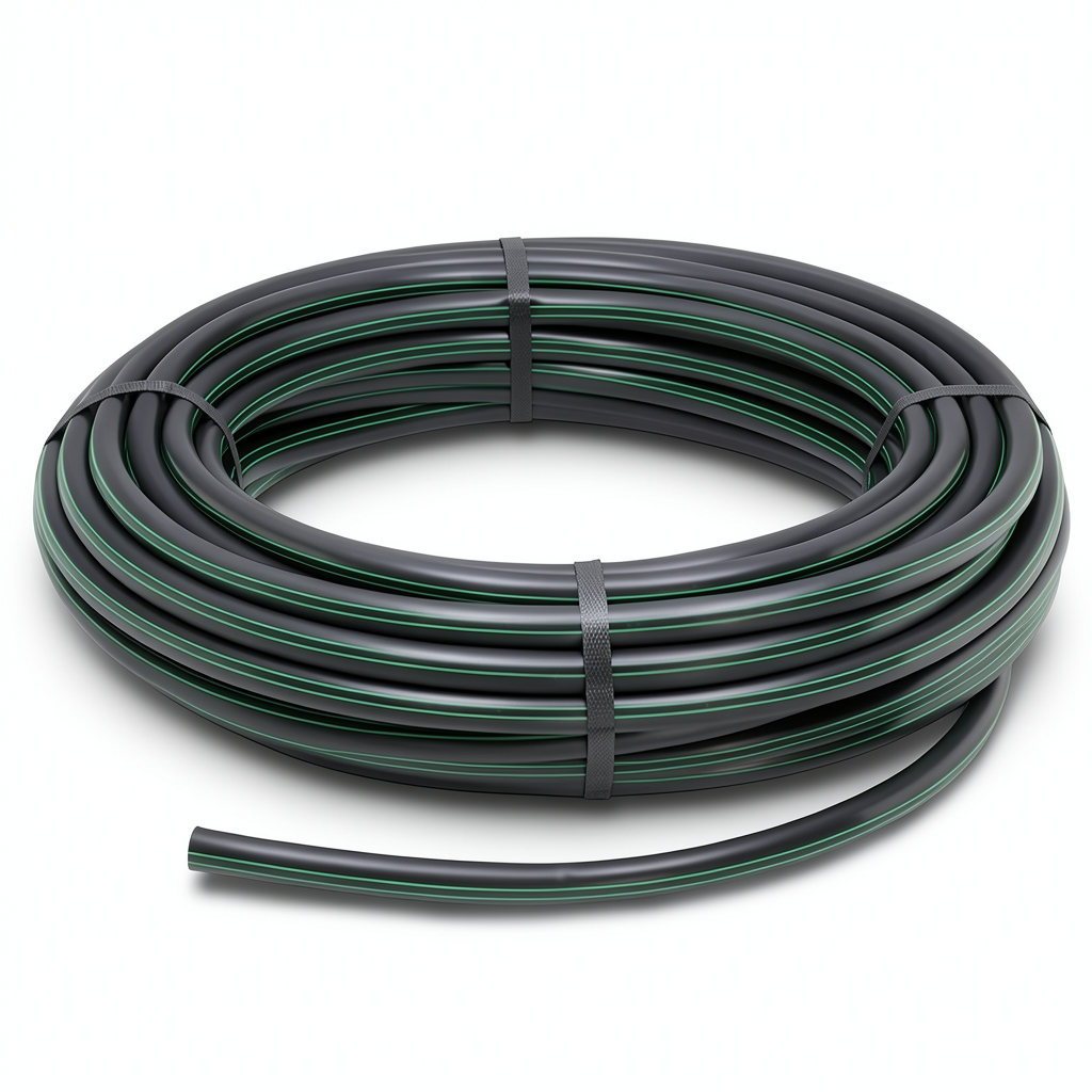 HDPE Plastic Coil Pipe Nominal Pressure 10 Bar PE 63 OD 32 mm SDR 11 Black with Green Stripes