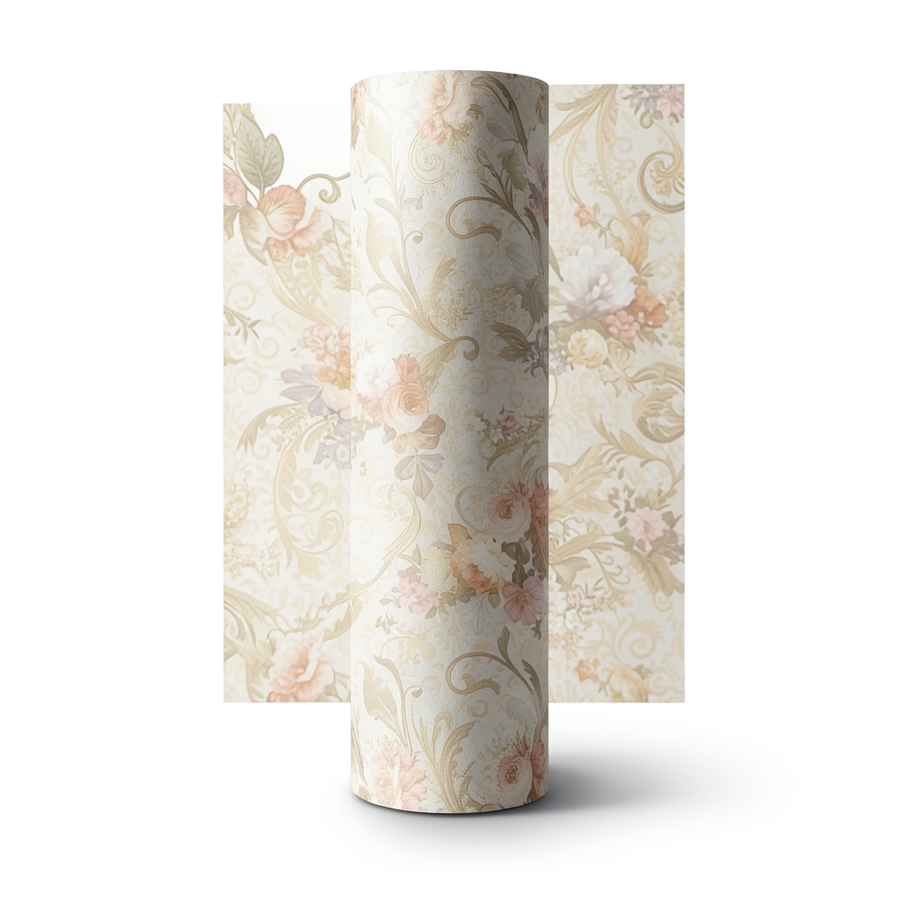 Italian Wallpaper Floral Design 10m x 1.06m Light Beige