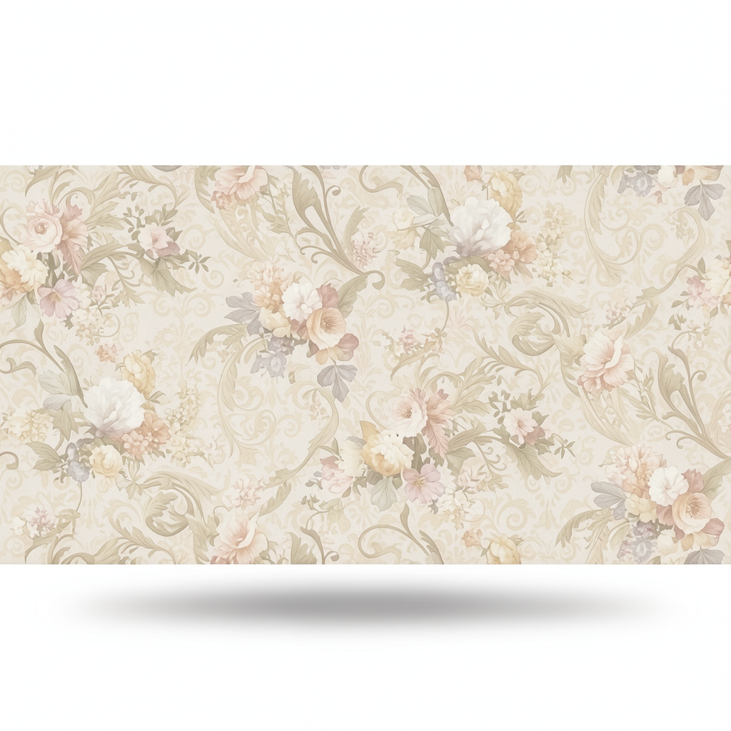 Italian Wallpaper Floral Design 10m x 1.06m Light Beige