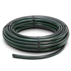 لفة أنابيب HDPE ضغط 10 بار PE 63 قطر خارجي 40 مم SDR 11 أسود مع خطوط خضراء