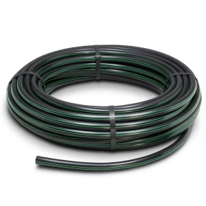 لفة أنابيب بلاستيك HDPE ضغط 10 بار PE 63 قطر خارجي 63 مم SDR 11 أسود مع خطوط خضراء