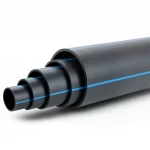 مواسير HDPE ضغط  4 بار [PE 100] قطر خارجي 200 مم  SDR 33  لون اسود مع خط ازرق | مصنع المنى