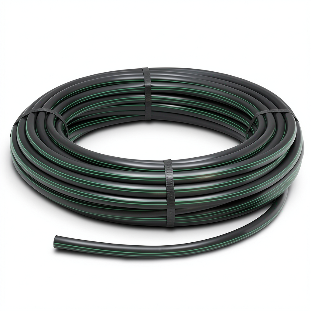 HDPE Plastic Coil Pipe Nominal Pressure 15.9 Bar PE 63 OD 16 mm SDR 7.4 Black with Green Stripes