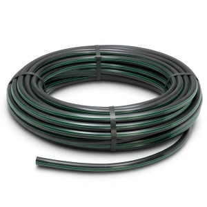 لفة أنابيب HDPE ضغط 15.9 بار PE 63 قطر خارجي 20 مم SDR 7.4 أسود مع خطوط خضراء