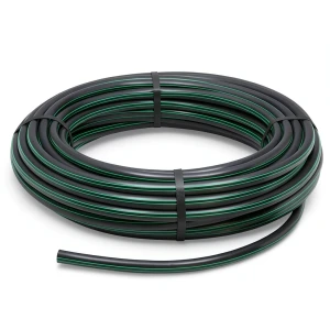 لفة أنابيب HDPE ضغط 15.9 بار PE 63 قطر خارجي 40 مم SDR 7.4 أسود مع خطوط خضراء