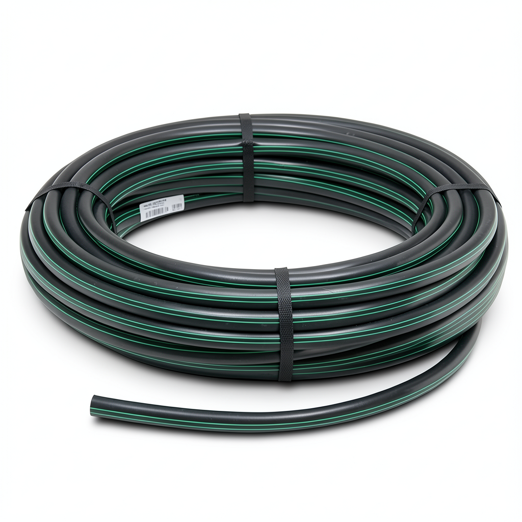 HDPE Plastic Coil Pipe Nominal Pressure 15.9 Bar PE 63 OD 50 mm SDR 7.4 Black with Green Stripes