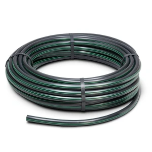لفة أنابيب HDPE ضغط 10 بار PE 63 قطر خارجي 40 مم SDR 11 أسود مع خطوط خضراء