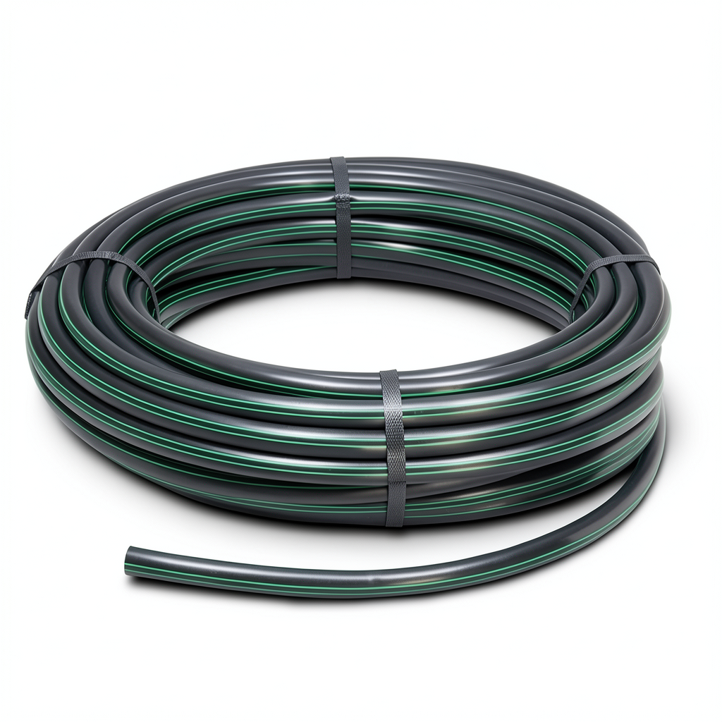 لفة أنابيب HDPE ضغط 10 بار PE 63 قطر خارجي 40 مم SDR 11 أسود مع خطوط خضراء