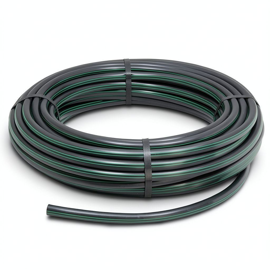 HDPE Plastic Coil Pipe PN 10 Bar PE 63 OD 63 mm SDR 11 Black with Green Stripes