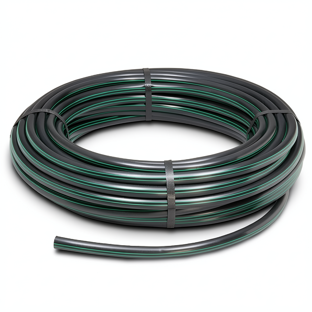 HDPE Plastic Coil Pipe Nominal Pressure 15.9 Bar PE 63 OD 125 mm SDR 7.4 Black with Green Stripes