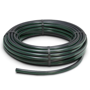 لفة أنابيب بلاستيك HDPE ضغط 15.9 بار [PE 63] قطر خارجي 160 مم SDR 7.4 لون أسود مع خط أخضر