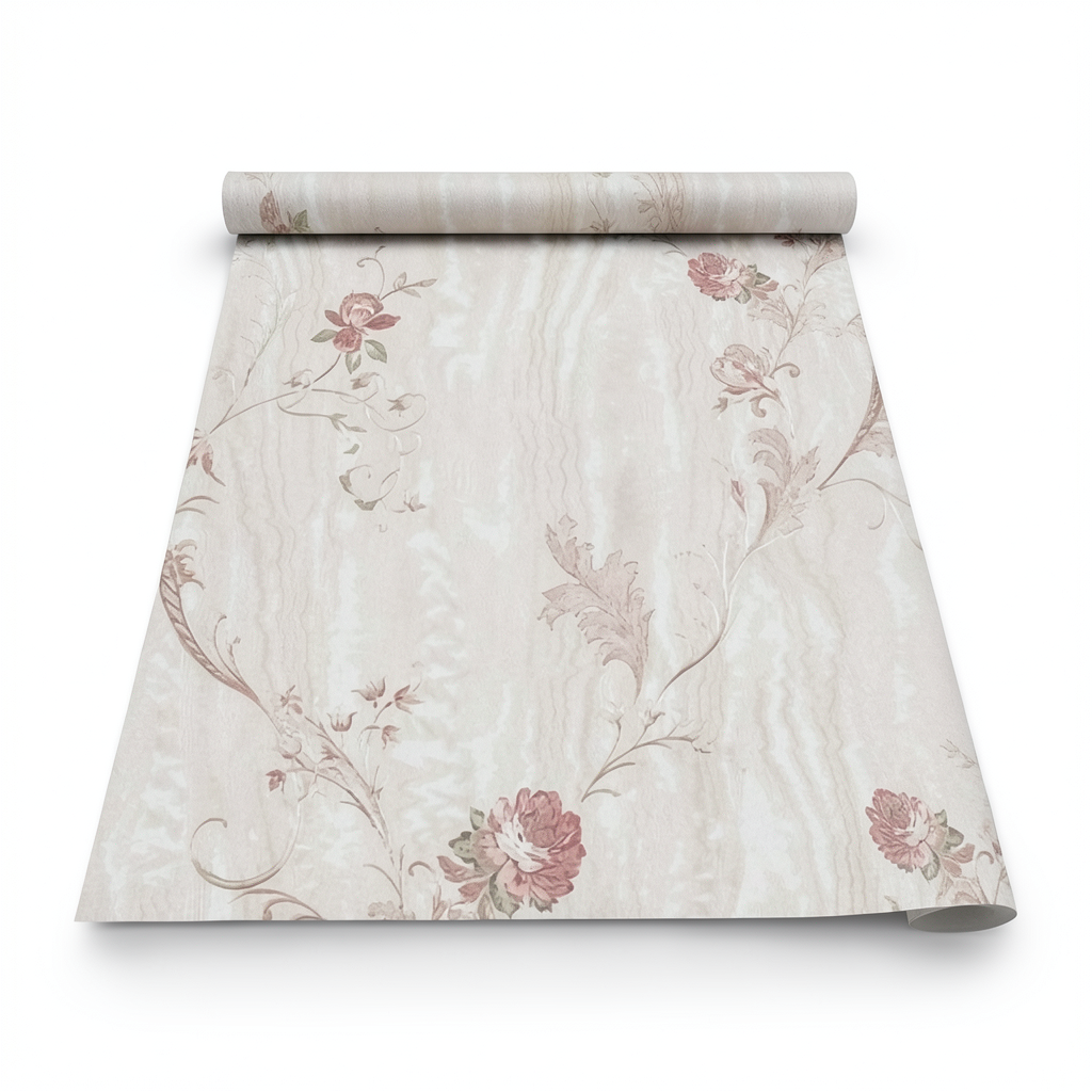 Italian Floral Wall Covering 10m x 1.06m Beige, Model 5420