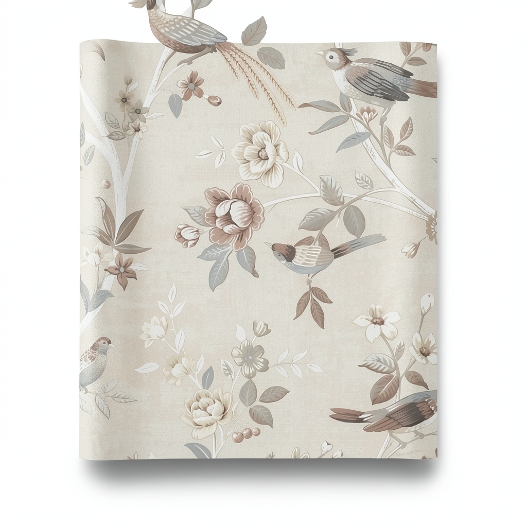 Wall Decoration Floral Design 10 m x 0.53 m Beige, Model 28843