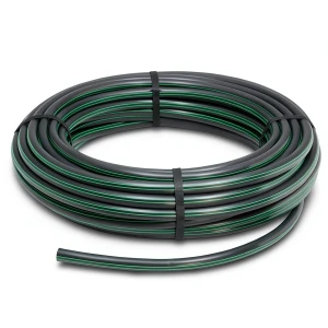 لفة أنابيب بلاستيك HDPE ضغط 10 بار PE 63 قطر خارجي 160 مم SDR 11 أسود مع خطوط خضراء