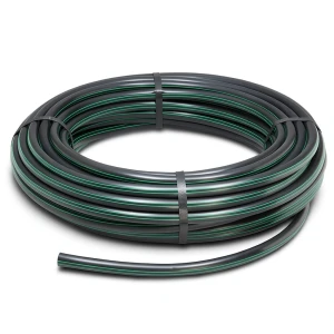 لفة أنابيب بلاستيك HDPE ضغط 15.9 بار PE 63 قطر خارجي 32 مم SDR 7.4 أسود مع خط أخضر