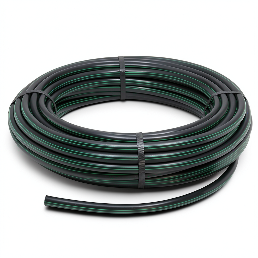 HDPE Plastic Coil Pipe PN 15.9 Bar PE 63 40 mm SDR 7.4 Black Green Stripes