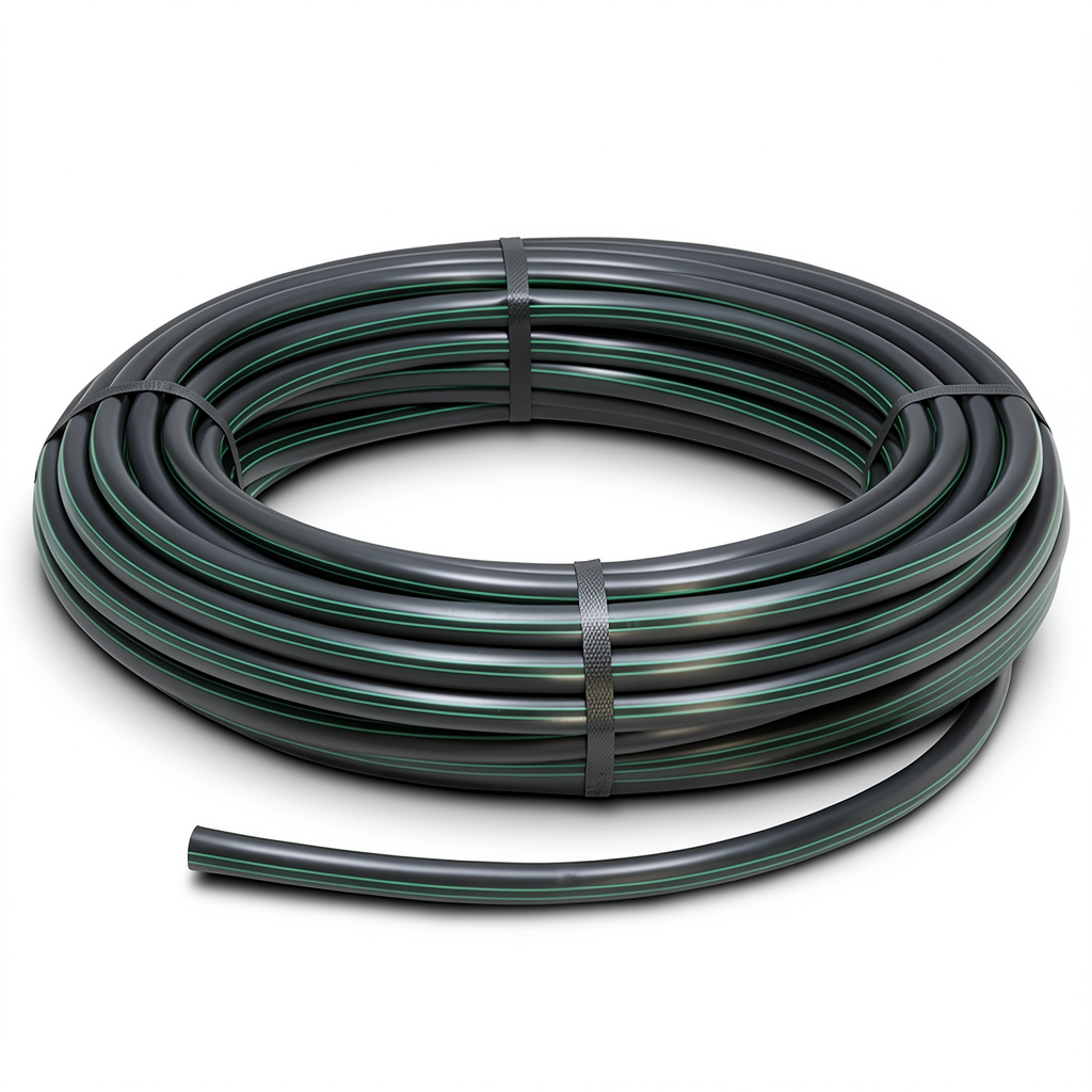 HDPE Plastic Coil Pipe Nominal Pressure 15.9 Bar PE 63 OD 50 mm SDR 7.4 Black with Green Stripes