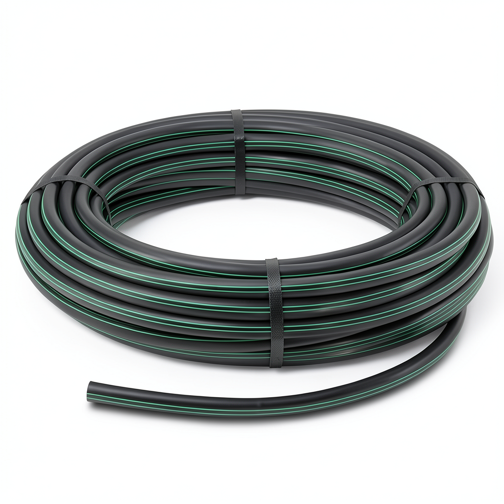 HDPE Plastic Coil Pipe PN 15.9 Bar PE 63 OD 75 mm SDR 7.4 Black with Green Stripes