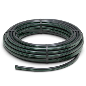 لفة أنابيب بلاستيك HDPE ضغط 15.9 بار PE63 قطر خارجي 90 مم SDR 7.4 أسود مع خطوط خضراء