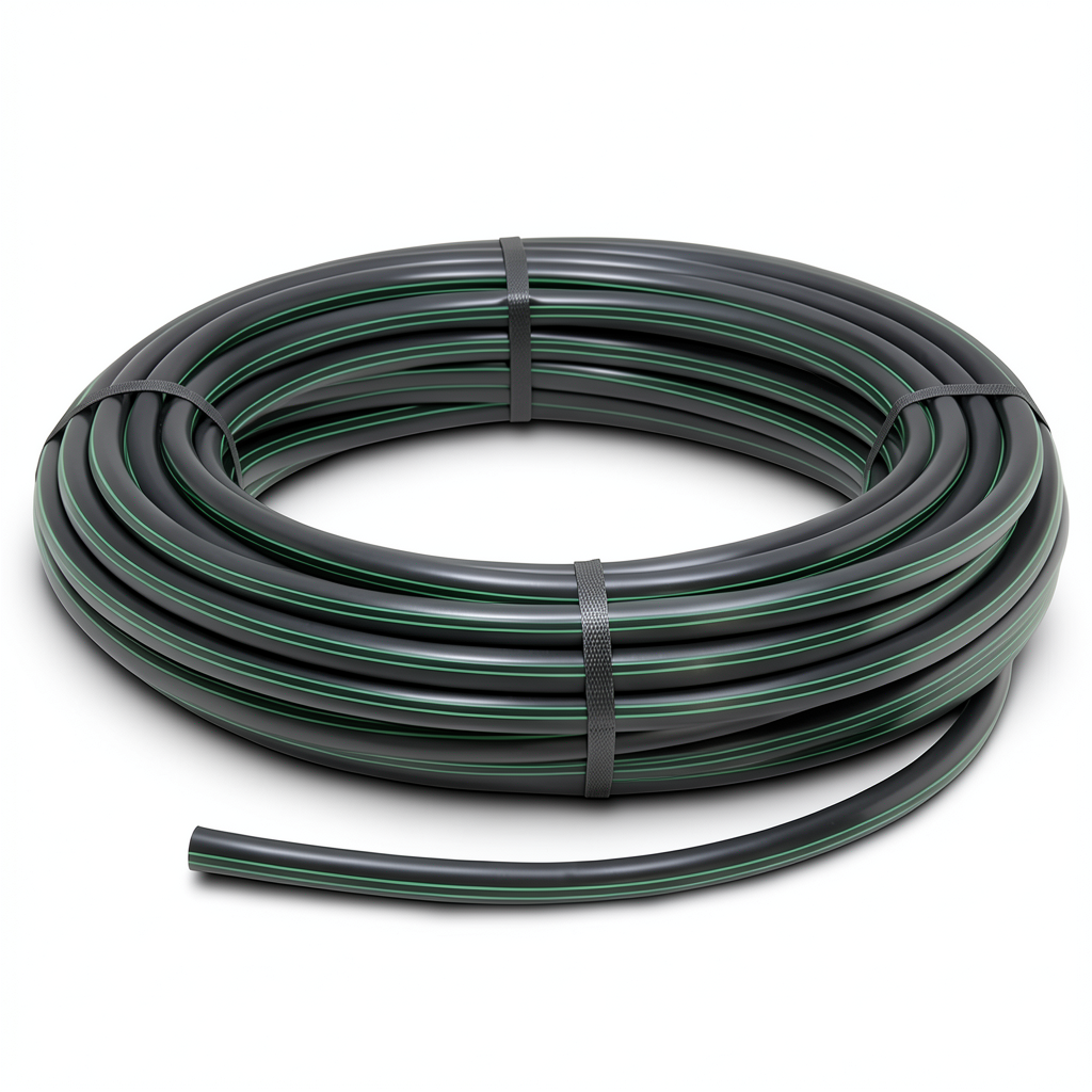 HDPE Plastic Coil Pipe Nominal Pressure 15.9 Bar PE63 OD 90 mm SDR 7.4 Black with Green Stripes