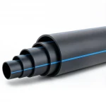 HDPE Plastic Pipe  PN 9.9 Bar [PE 100] Outside Diameter 180 mm  SDR 13.6  Color Black with Blue Stripes | Almona Factory