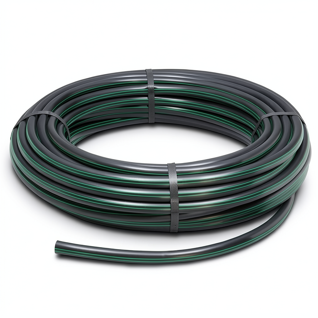 HDPE Plastic Coil Pipe PN 3.9 Bar PE 63 40 mm SDR 21 Black with Green Stripes