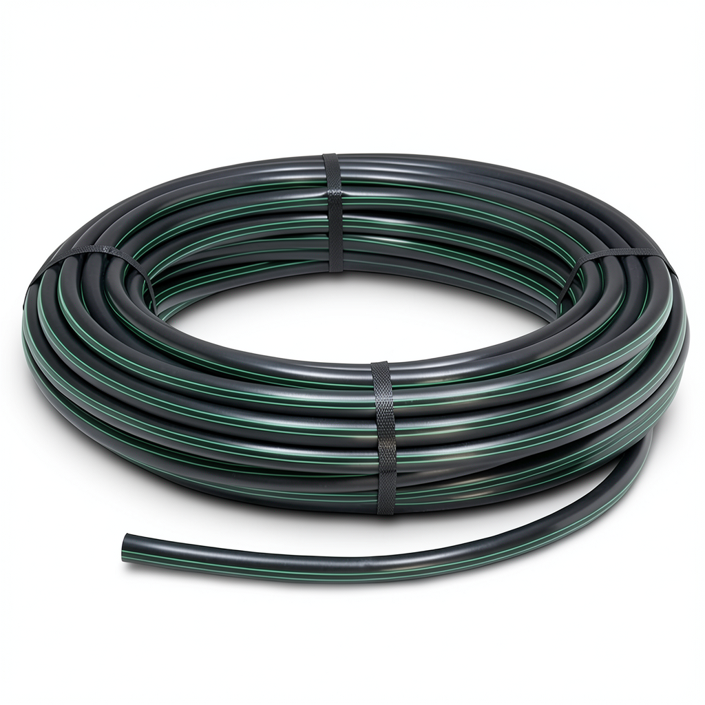HDPE Plastic Coil Pipe PN 3.9 Bar PE 63 OD 63 mm SDR 21 Black with Green Stripes