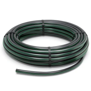 HDPE Plastic Coil Pipe Nominal Pressure 3.9 Bar PE 63, 75 mm SDR 21 Black with Green Stripes