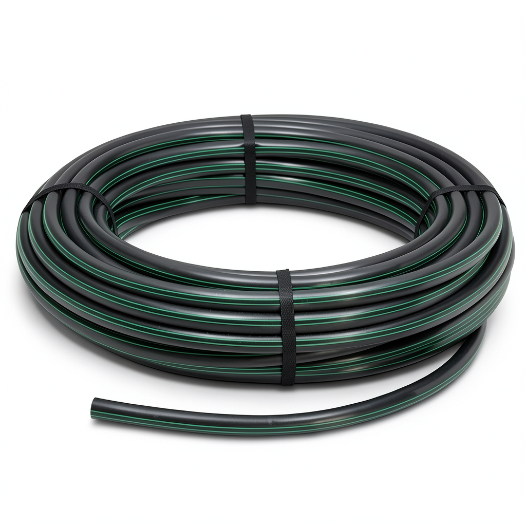 لفة أنابيب بلاستيك HDPE ضغط 3.9 بار PE 63 قطر خارجي 140 مم SDR 21 أسود مع خطوط خضراء