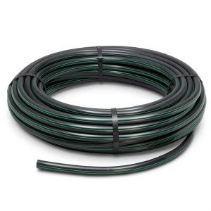 لفة أنابيب HDPE ضغط 6.2 بار PE 63 قطر خارجي 20 مم SDR 13.6 أسود مع خطوط خضراء