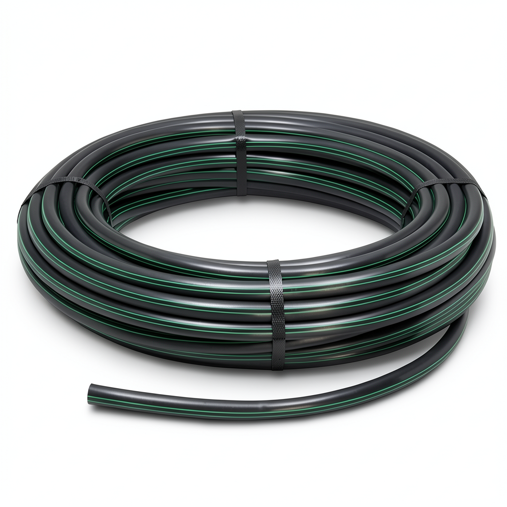 HDPE Plastic Coil Pipe Nominal Pressure 6.2 Bar PE 63 OD 20 mm SDR 13.6 Black with Green Stripes