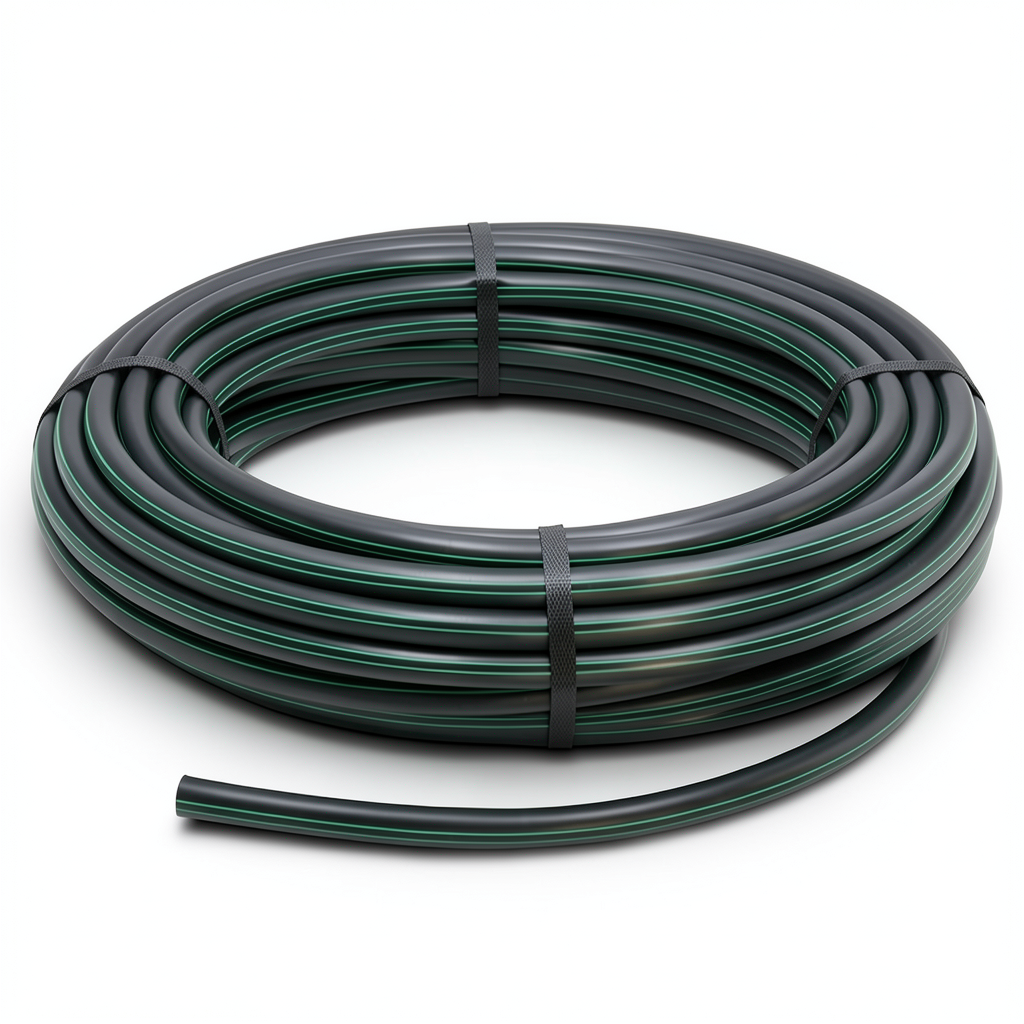 HDPE Plastic Coil Pipe Nominal Pressure 6.2 Bar PE63 32 mm SDR 13.6 Black/Green