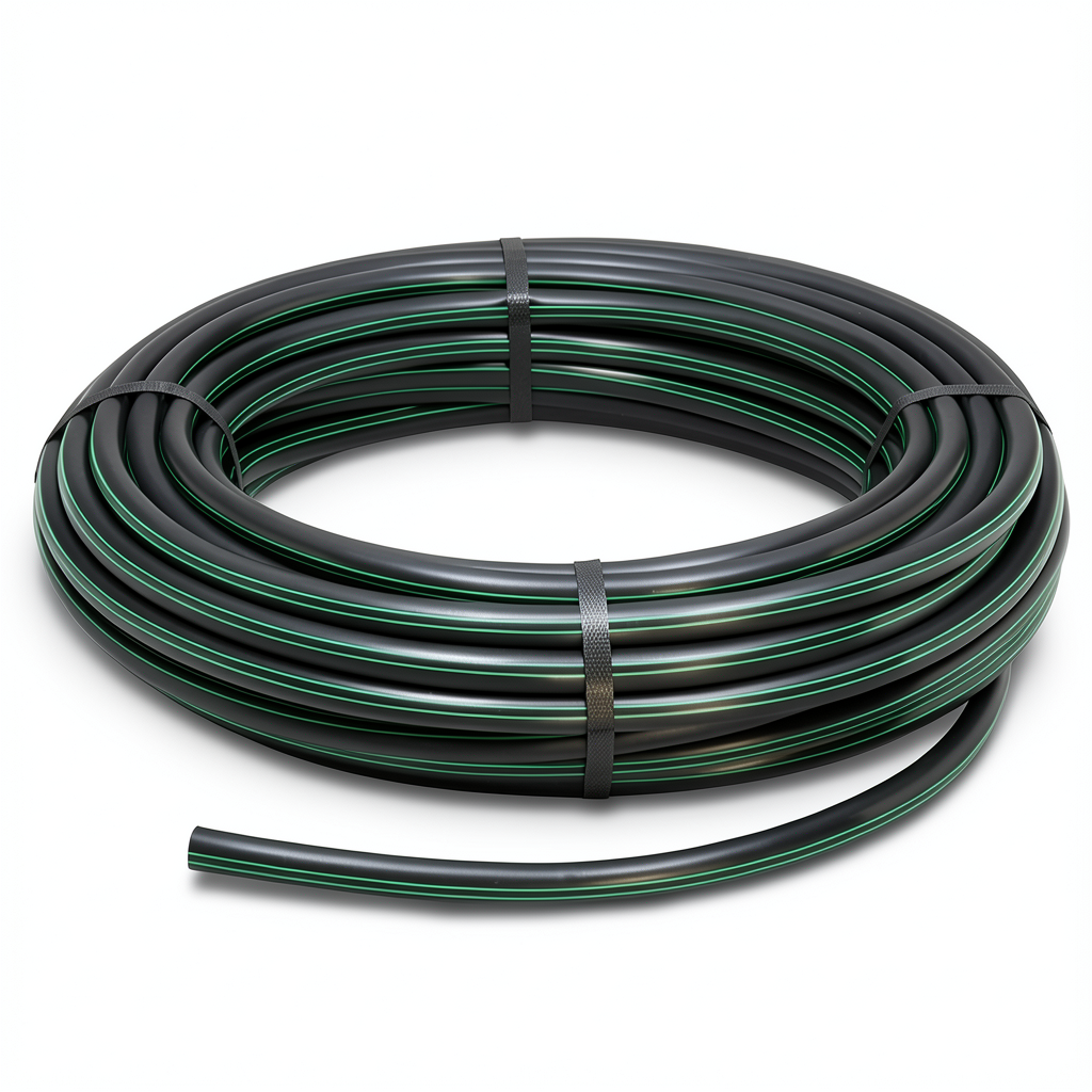 لفة أنابيب بلاستيك HDPE ضغط 6.2 بار PE 63 قطر خارجي 40 مم SDR 13.6 أسود مع خطوط خضراء