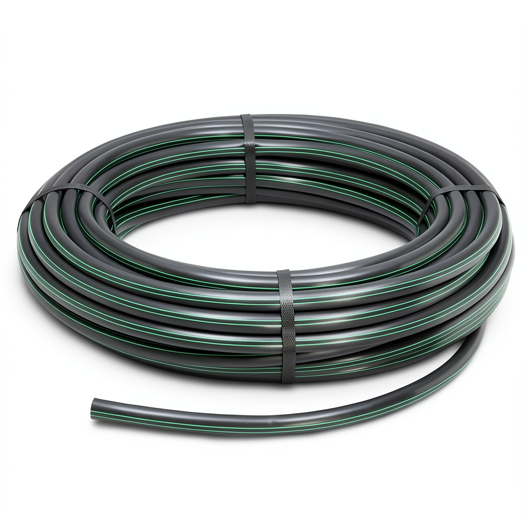لفة أنابيب بلاستيك HDPE ضغط 6.2 بار PE 63 قطر خارجي 50 مم SDR 13.6 أسود مع خطوط خضراء