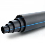 HDPE Plastic Pipe  PN 4 Bar [PE 100] Outside Diameter 450 mm  SDR 33  Color Black with Blue Stripes | Almona Factory