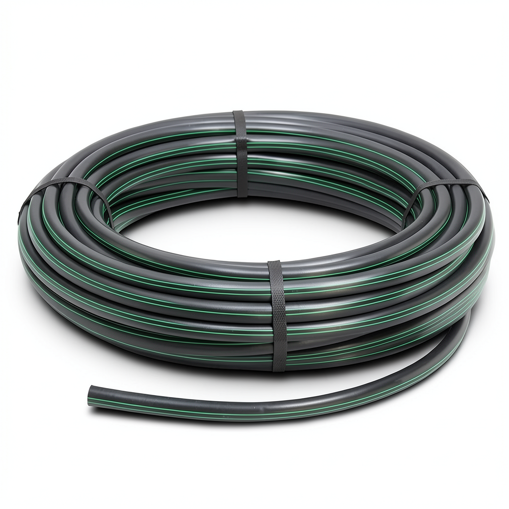 HDPE Plastic Coil Pipe Nominal Pressure 15.9 Bar PE 63 OD 125 mm SDR 7.4 Black with Green Stripes