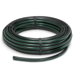 لفة أنابيب بلاستيك HDPE ضغط 15.9 بار [PE 63] قطر خارجي 160 مم SDR 7.4 لون أسود مع خط أخضر