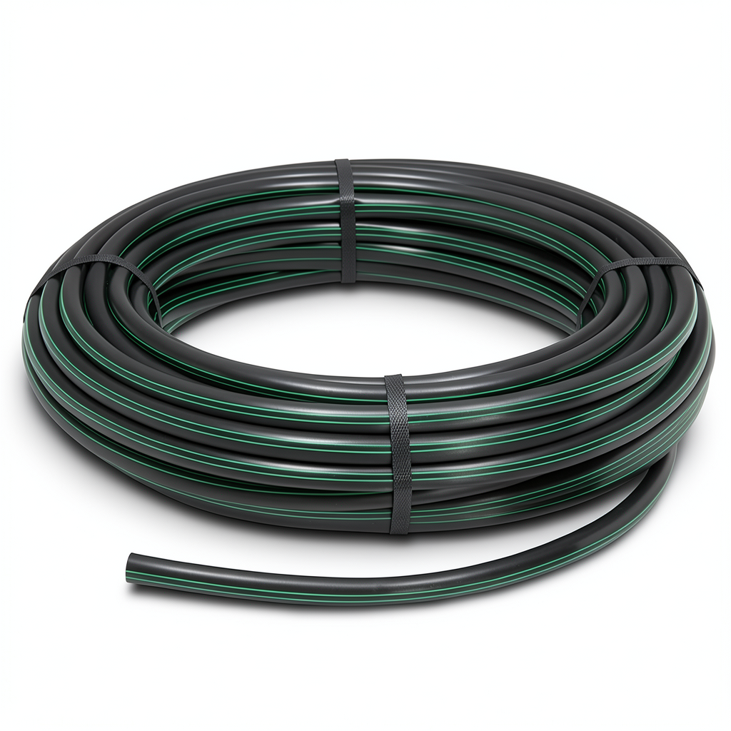HDPE Plastic Coil Pipe PN 15.9 Bar PE 63 OD 160 mm SDR 7.4 Black with Green Stripes