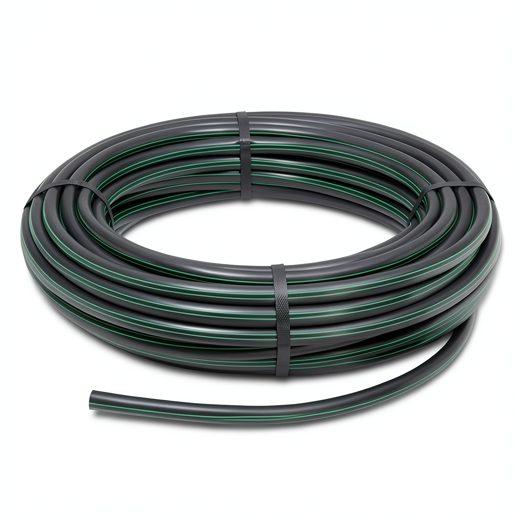 HDPE Plastic Coil Pipe PN 3.9 Bar PE 63 40 mm SDR 21 Black with Green Stripes